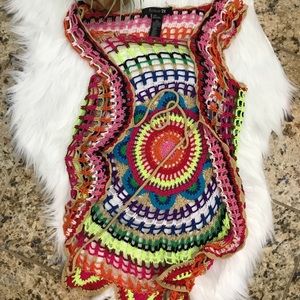Forever 21 multi color crochet vest